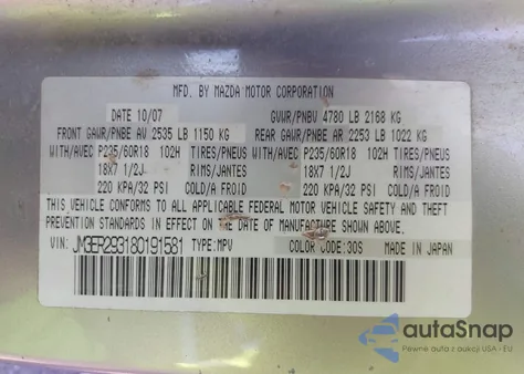 2008 Mazda Cx-7 Grand Touring from USA, damaged, VIN JM3ER293180191581